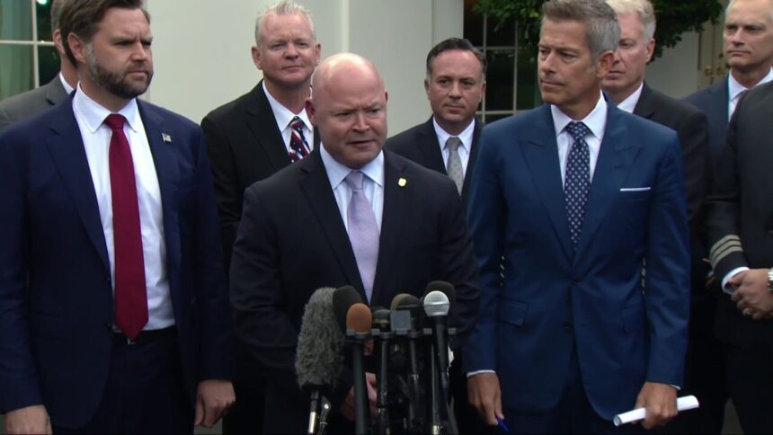 Teamsters leader Sean O'Brien demands 'end the shutdown' while flanked by Vance, Duffy at White House event 1 Teamsters leader Sean O'Brien demands 'end the shutdown' while flanked by Vance, Duffy at White House event